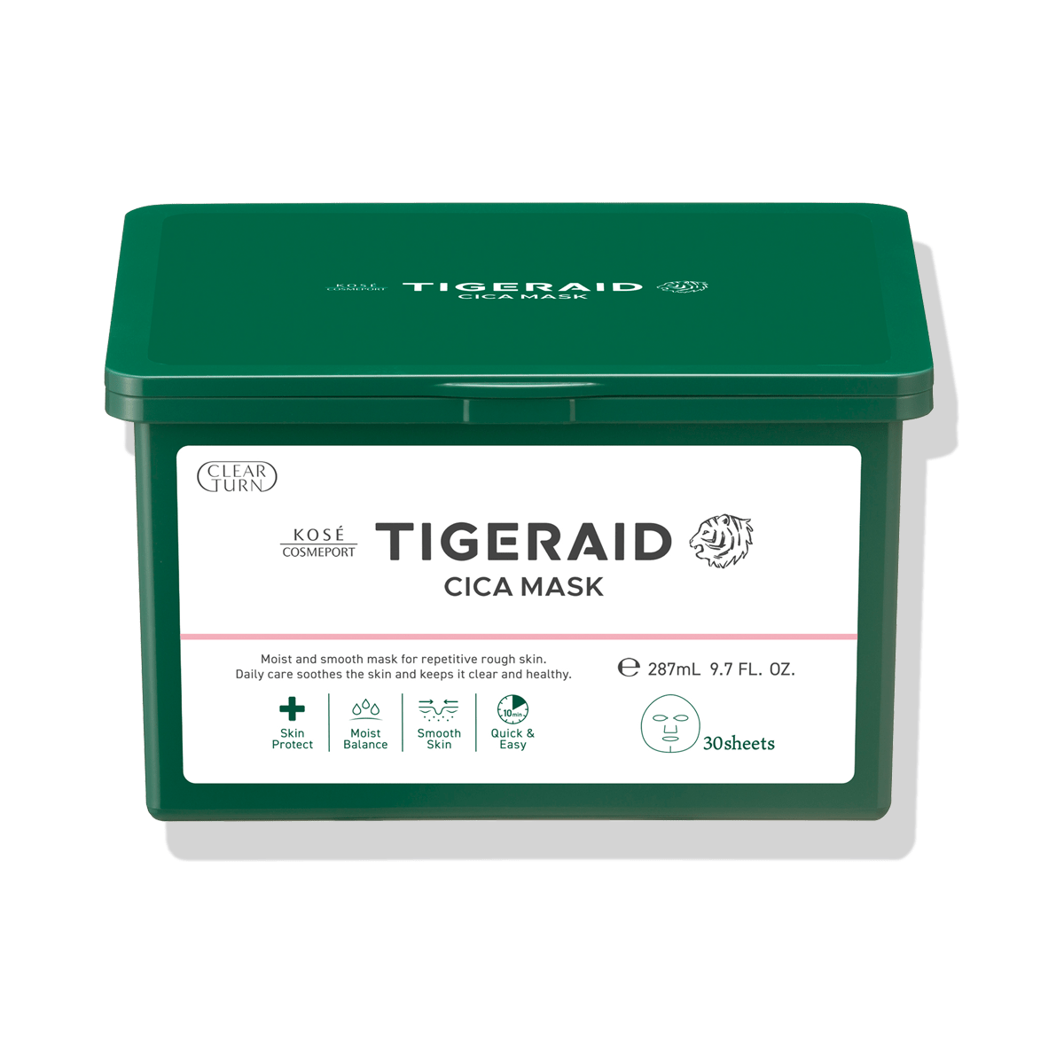 Kosé Tigeraid Cica Mascarilla Reparadora Hidratante Intensa – 30 láminas | Mascarilla diaria de un solo uso para pieles sensibles y secas con Cica, Niacinamida y Vitaminas