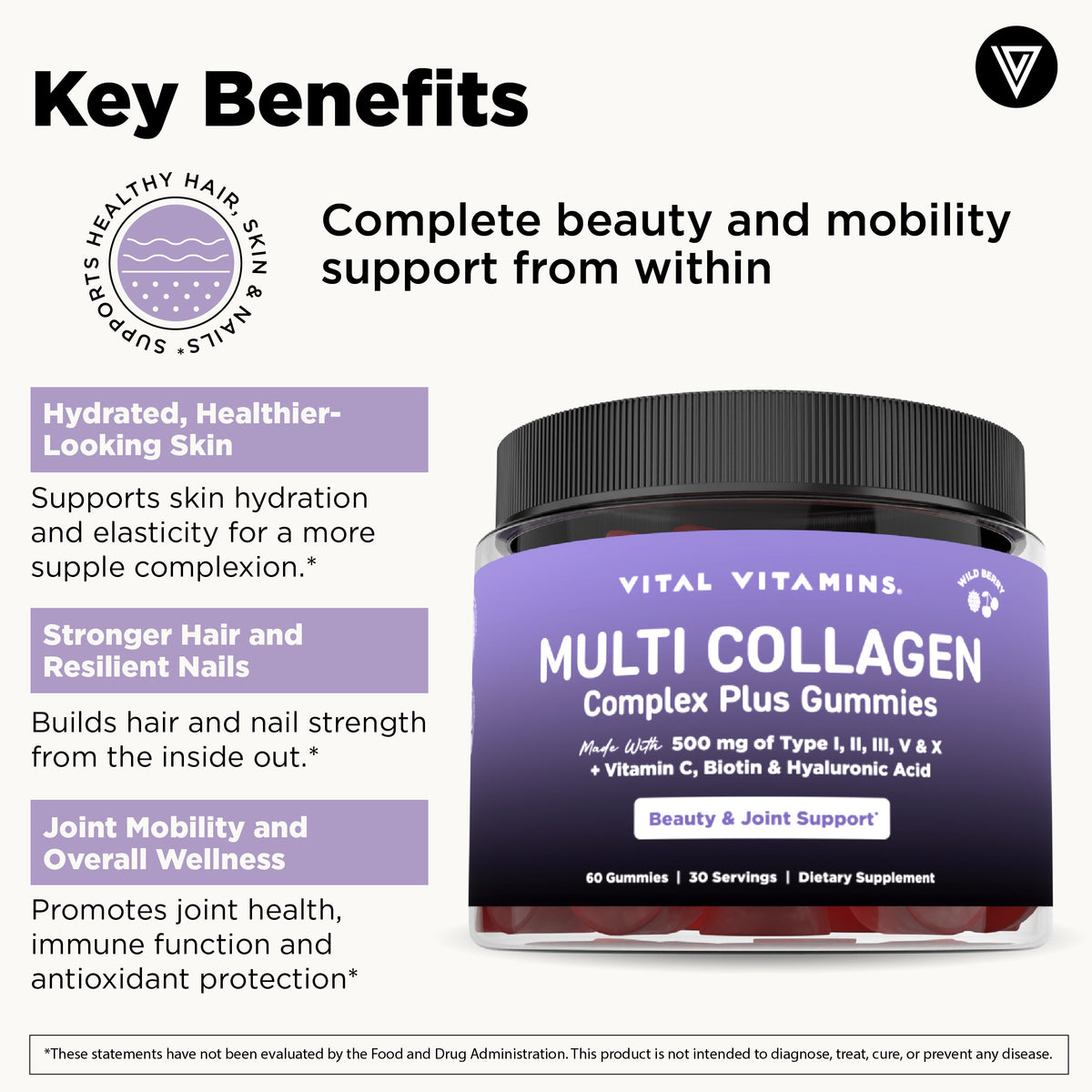 Vital Vitamins Multi Collagen Complex Plus Gummies – 60 Gummies