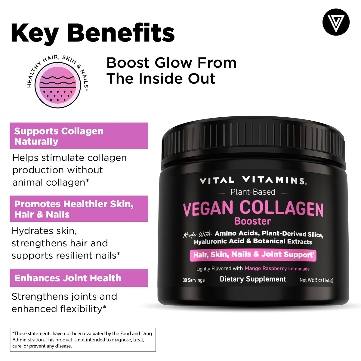Vital Vitamins Vegan Collagen Booster Powder – 30 Servings