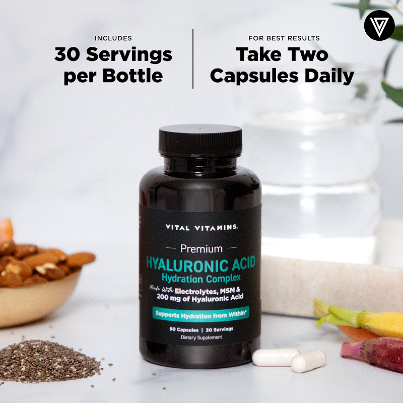 Vital Vitamins Hyaluronic Acid Complex with MSM & Electrolytes – 60 Capsules