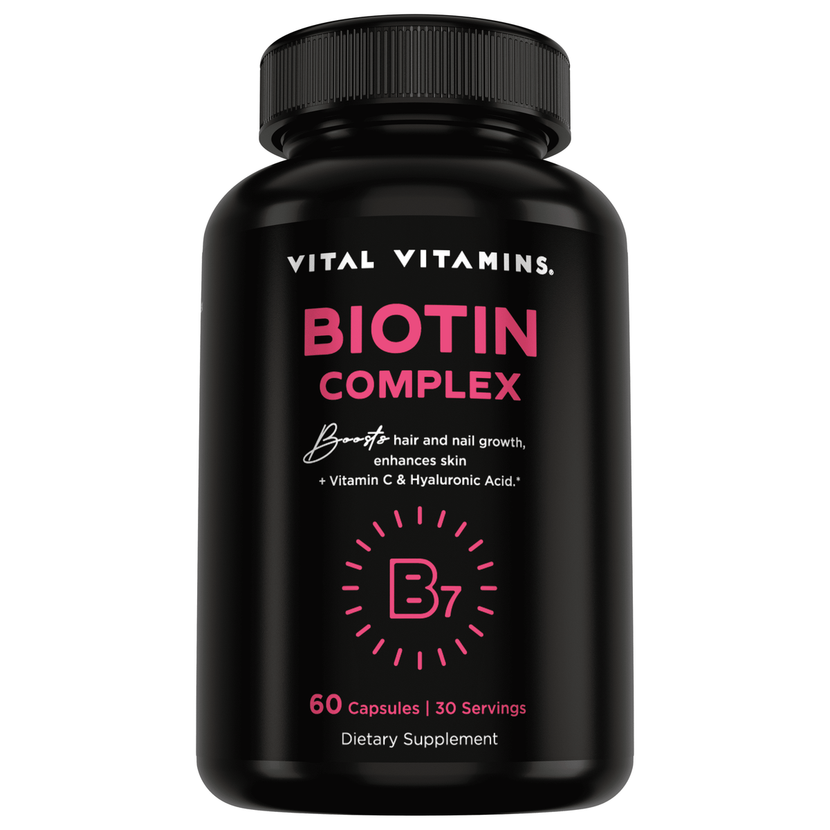 Vital Vitamins Biotin Complex with Collagen & Hyaluronic Acid – 60 Capsules