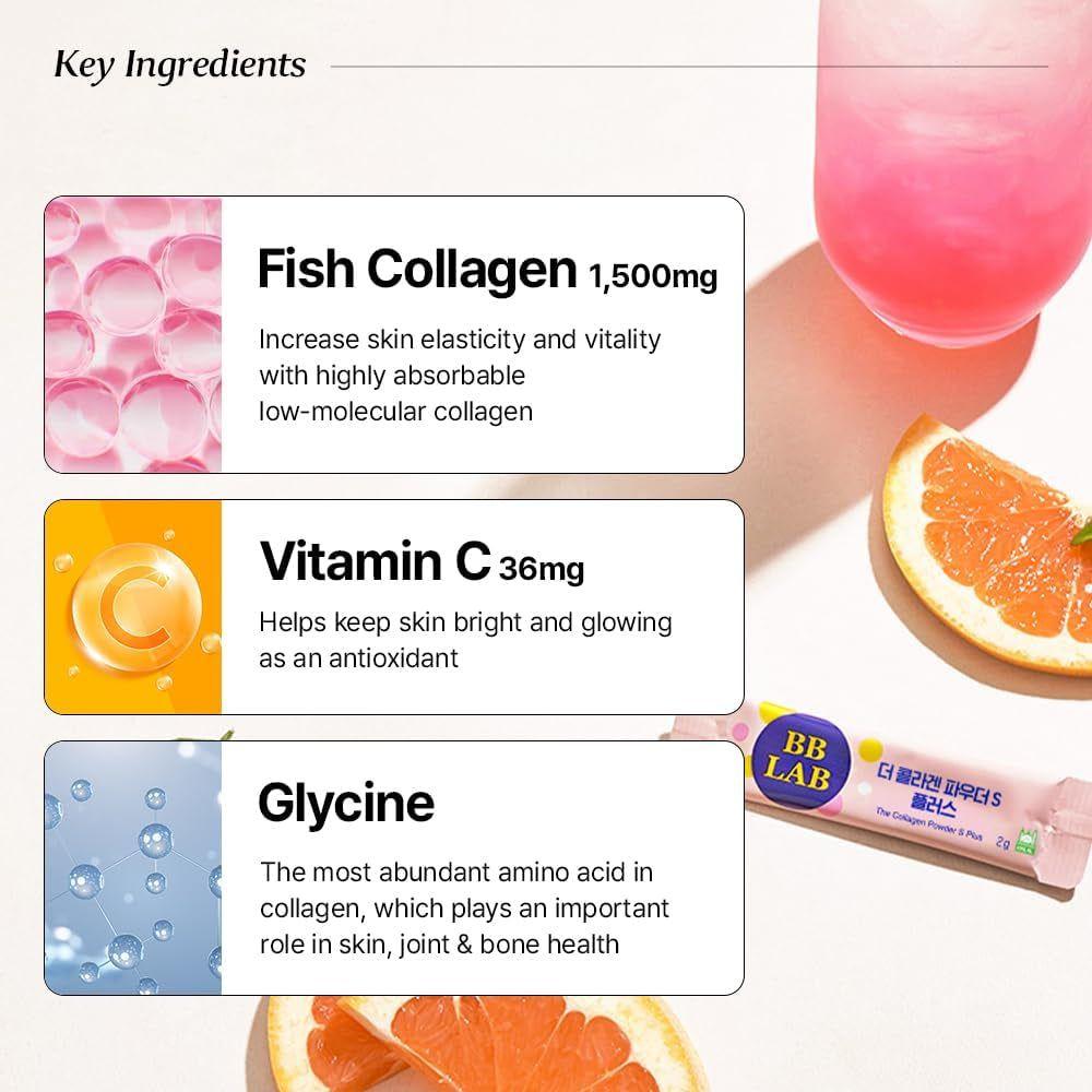 BB LAB The Collagen Powder S Plus – Grapefruit Flavor (30 Sticks) | Halal-Certified, Low-Molecular Marine Collagen for Radiant Skin