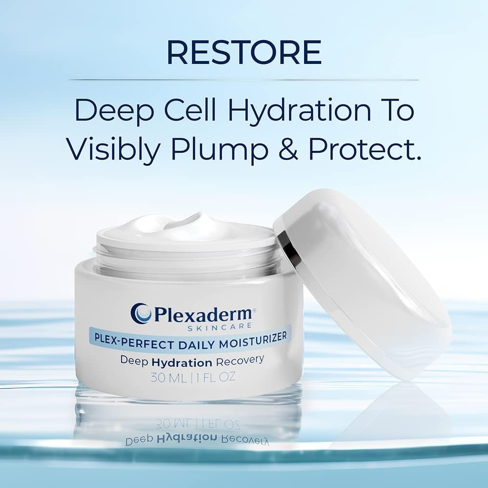 Plexaderm Daily Face Moisturizer - Hyaluronic Acid for Deep Hydration - for All Skin Types, Fragrance-Free, 1 Fl Oz