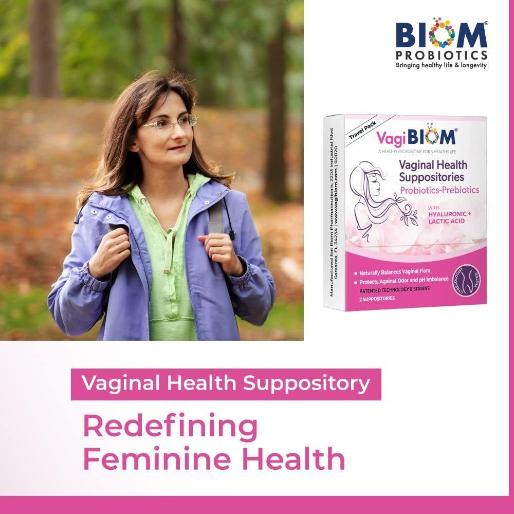 VagiBiom Vaginal Health Suppositories – 2 Suppositories (Travel Pack) | Probiotic pH Balance & Odor Control