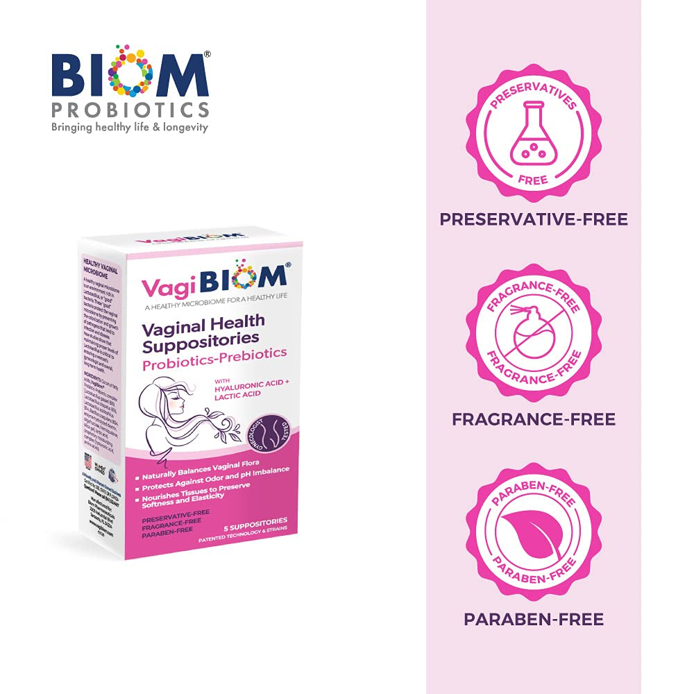 Vagibiom Lactobacillus Suppository: Microbiome Flora Balance and Odor Control Regimen; Balance and Nourishes Healthy Flora; Paraben-Free Preservative-Free