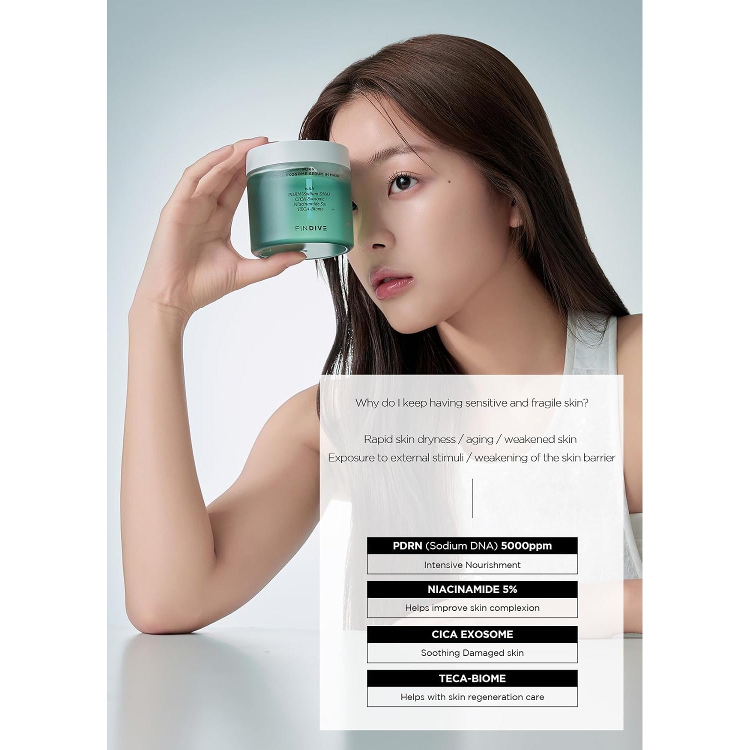 FINDIVE OFFICIAL PDRN CICA Exosome Serum in Mask, PDRN (Sodium DNA) 5,000Ppm, Cica Exosome 1,000Ppm, Marin Collagen, Soothes, Regenerates Skin, Korean Skincare 6.76Fl.Oz