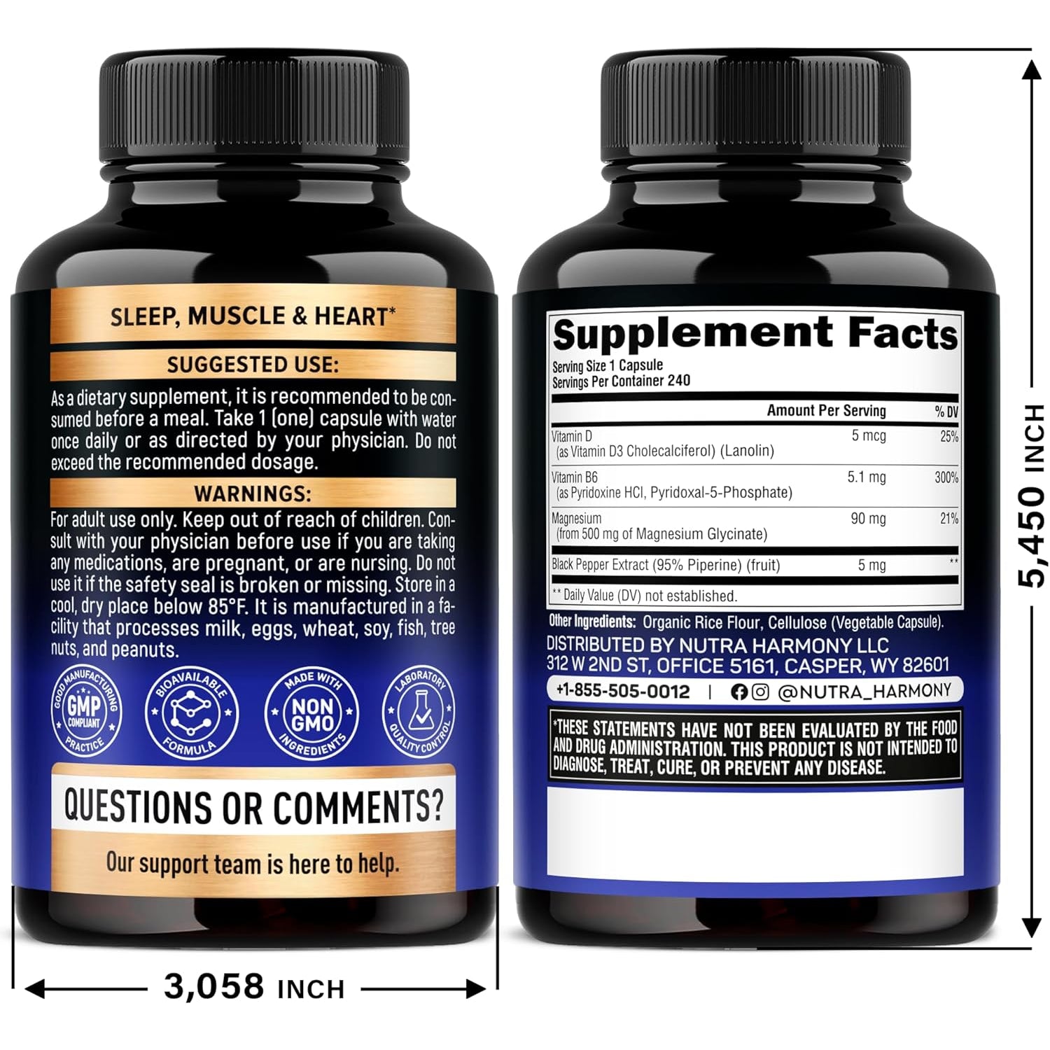 NUTRAHARMONY Magnesium Glycinate 500mg — 240 Capsules | High-Absorption Magnesium for Sleep, Relaxation & Muscle Recovery