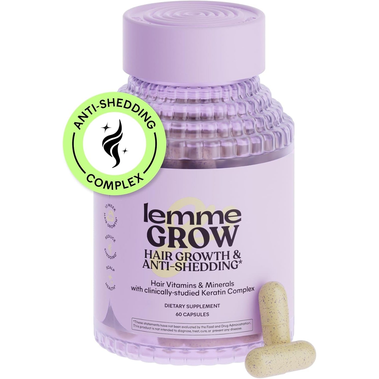 Grow Hair Growth Supplement for Women, Clinically Proven Keratin Complex for Visibly Thicker Hair and Scalp Coverage, Reduced Shedding, Nourish Thinning Hair - 1 Month Supply