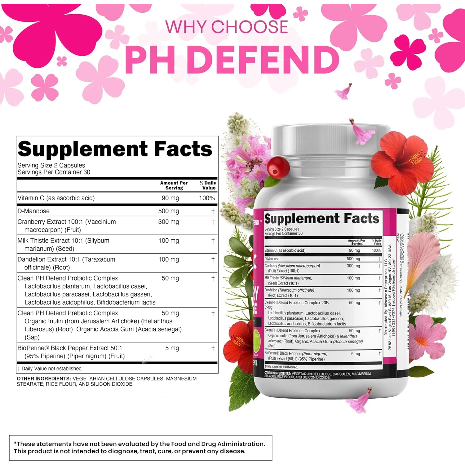 Clean Nutraceuticals Vaginal Probiotic & Cranberry Complex – 60 Capsules | D-Mannose, Prebiotics & pH Balance | Feminine Health & Urinary Tract Support