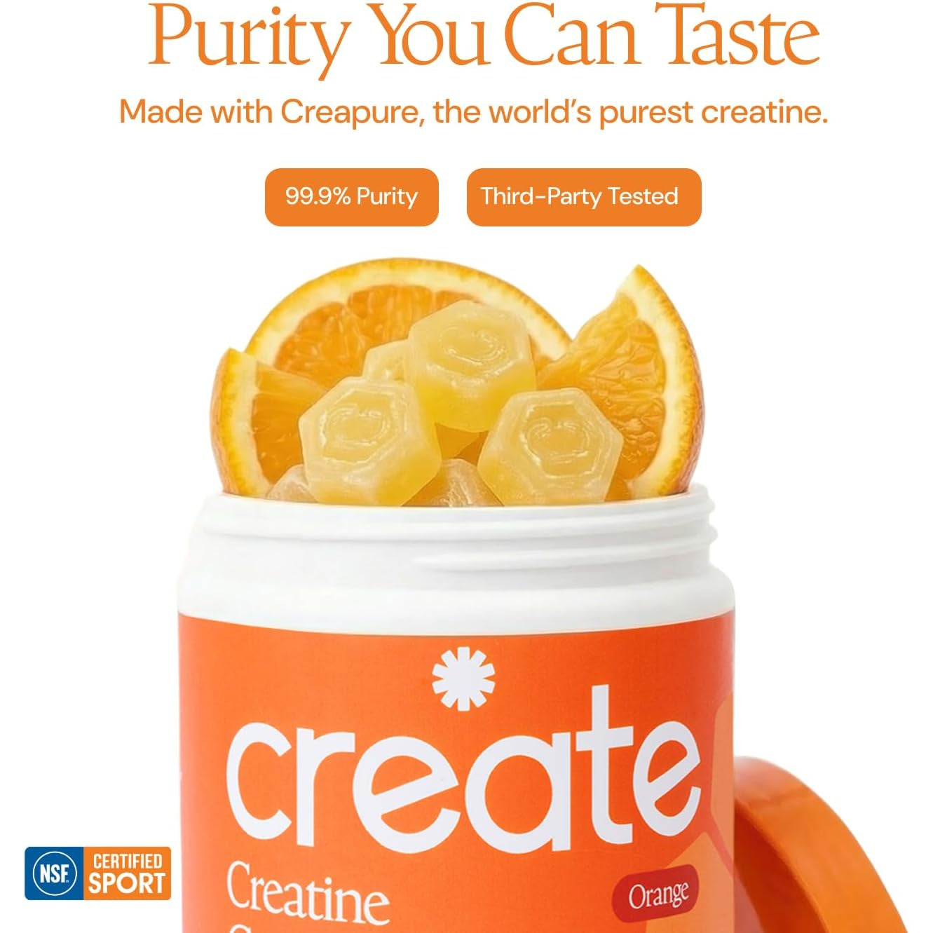 Create Creatine Monohydrate Gummies for Men & Women, Boost Focus, Strength, and Endurance, Anti-Melting Formula, Vegan, Gluten-Free, Non-Gmo, 1.5G of Creatine per Gummy (Orange)