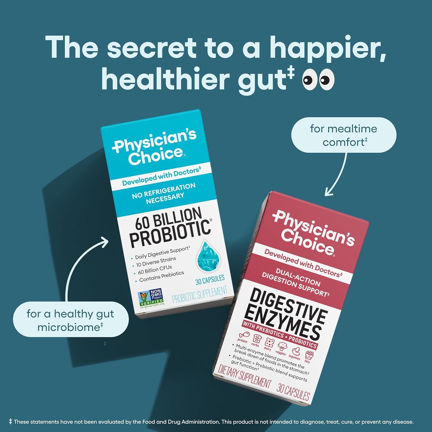 Physician's Choice 60 Billion CFU Probiotic – 10 Strains & Organic Prebiotics for Gut, Digestive & Immune Health | 60 Capsules