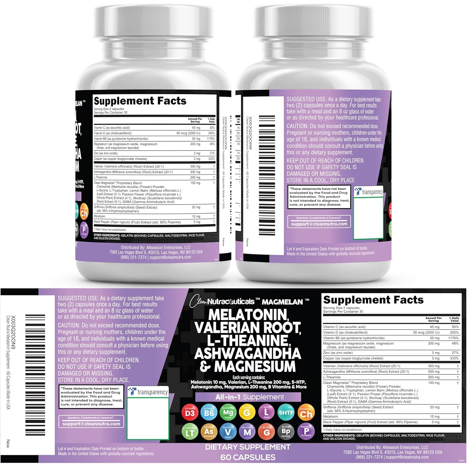 Clean Nutraceuticals Sleep Support Complex – 60 Capsules | Melatonin 10mg, Valerian Root, L-Theanine 200mg & Ashwagandha | Magnesium, Lemon Balm & Chamomile