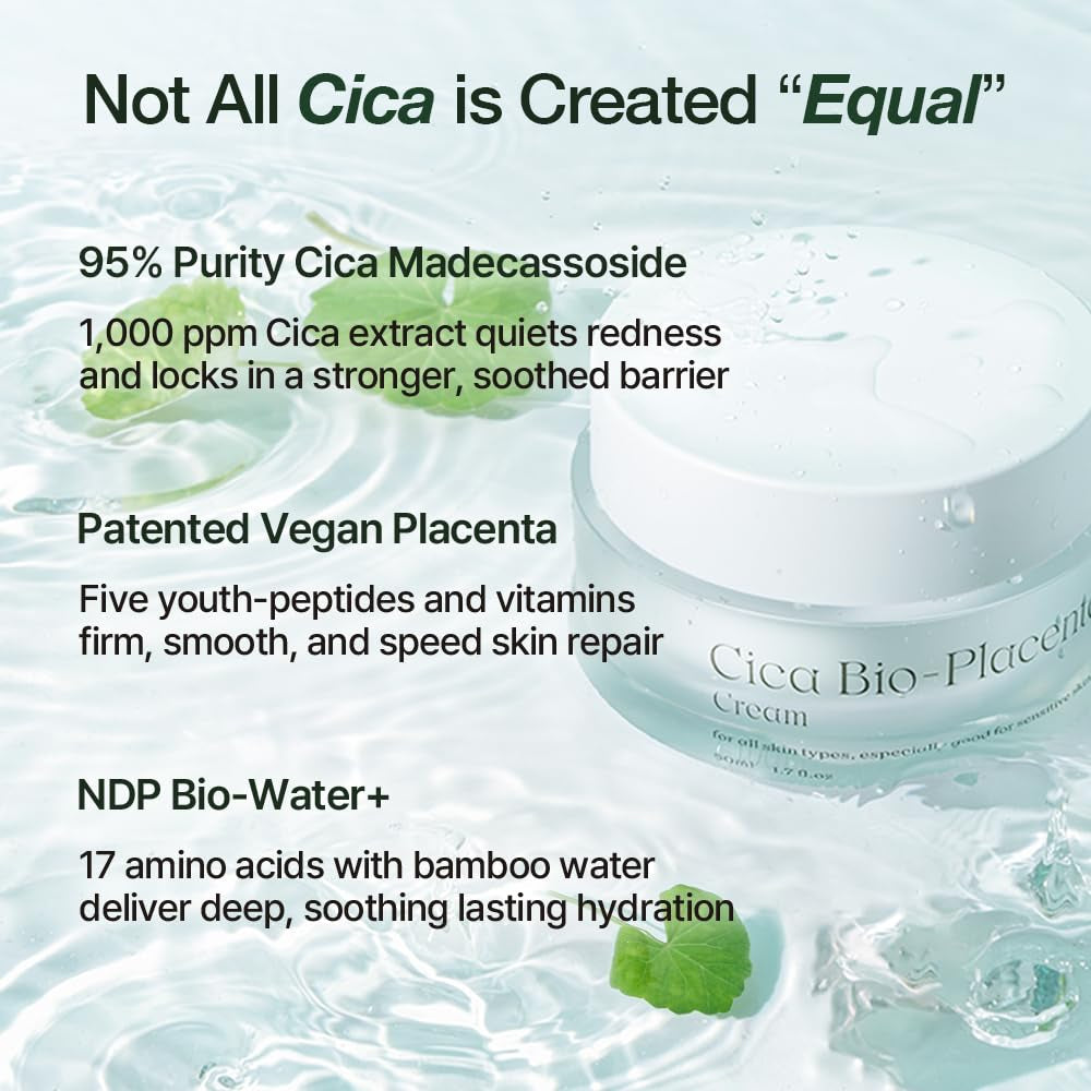 NATURAL DERMA PROJECT NDP Cica Cream - Gel Face Moisturizer for Sunburn Relief, Lightweight Korean Moisturizer for Sensitive Skin, Centella Asiatica, Hydrating, Calming, Soothing (1.7 Fl Oz / 50Ml)