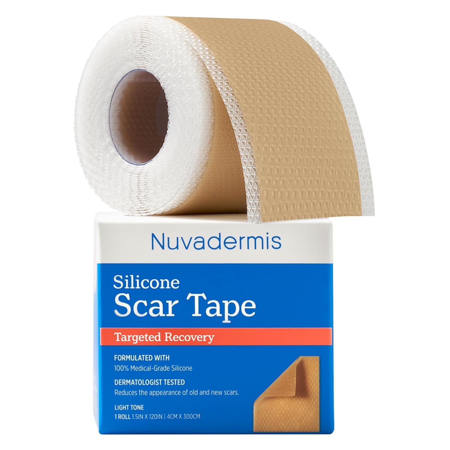 NUVADERMIS Silicone Scar Sheets for Surgical Scars - 120" X 1.5" Roll - Medical Grade Silicone Scar Tape and Face Tape for Wrinkles, Keloid Scars, and Hypertrophic Scars - Reusable - 1 Pack