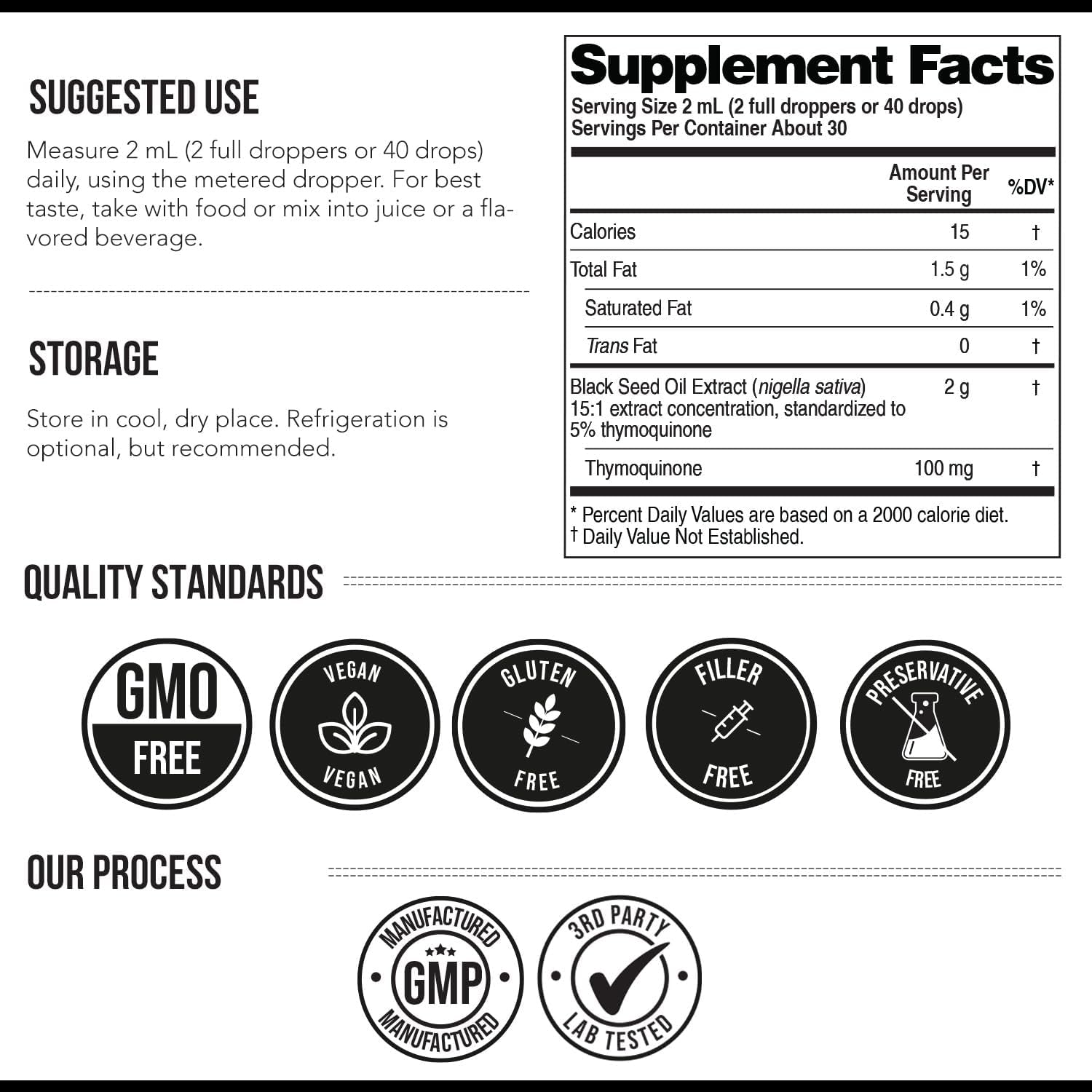 Black Seed Oil Liquid | 5% Thymoquinone - Tq-Advanced® | High Potency - 100 Mg per Serving - 15:1 Concentrate from Nigella Sativa Extract, Raw Form, Vegan Formula, Glass Bottle (30 Servings)