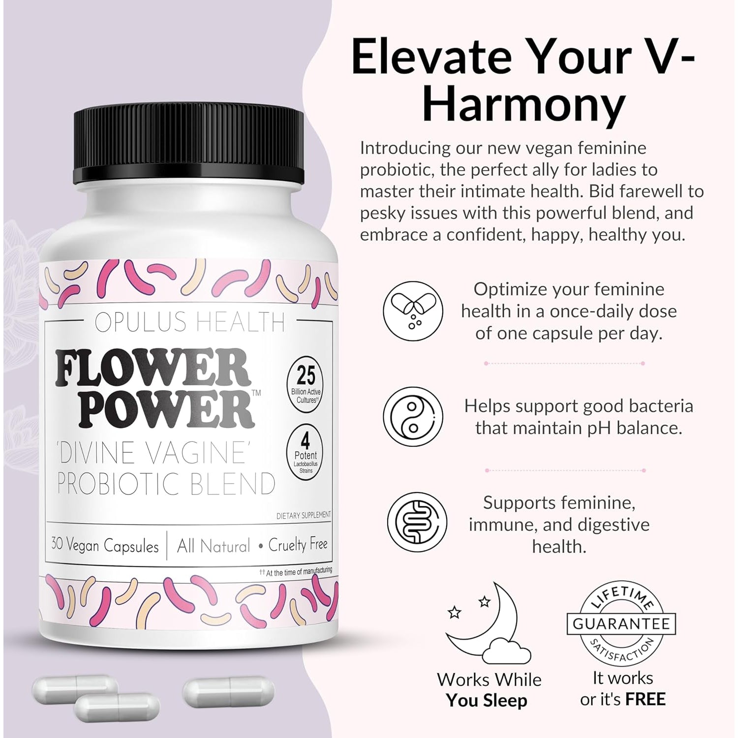 Flower Power Divine Feminine Wellness Capsules – Daily Herbal & Probiotic Blend for Women's Balance & Wellbeing | 30 Capsules
