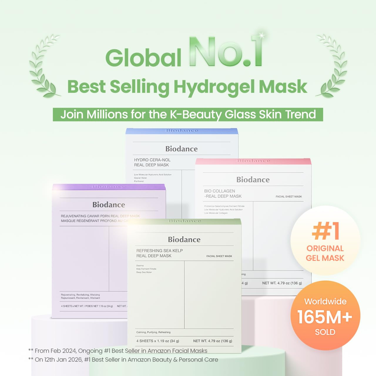 BIODANCE Refreshing Sea Kelp Real Deep Hydrogel Mask – 34g x 4 Sheets | Overnight Hydration | Oil & Sebum Control | Blemish Care & After-Sun Relief