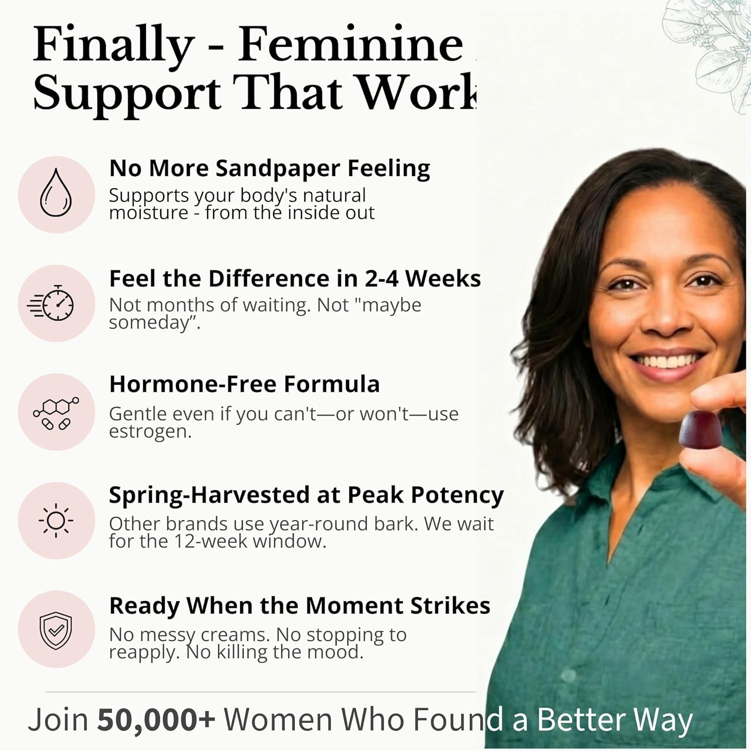 Flower Power Vaginal Moisture Gummies – Slippery Elm Bark for Vaginal Dryness & Hydration Support | Sugar-Free Blueberry | 60 Gummies
