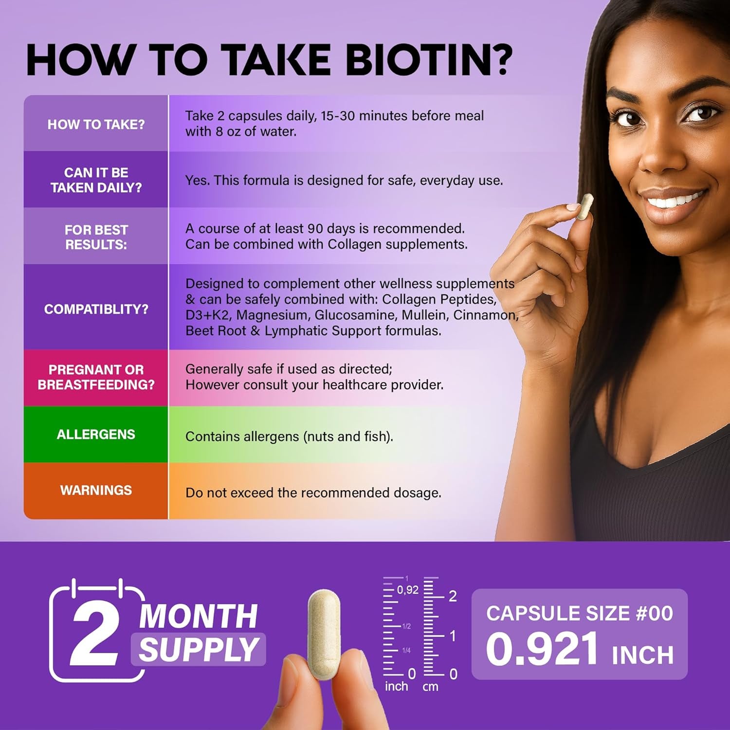 NutraHarmony Biotin, Collagen, Keratin & Hyaluronic Acid Complex – 120 Capsules | 25,000mcg | B Vitamins | Hair Growth, Skin & Nail Support