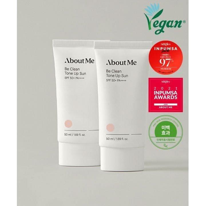[About Me] Be Clean Tone Up Sun SPF 50+ PA++++ - 50ml Physical Sunscreen with Niacinamide for Brightening Protection - Glam Global UKAbout Me