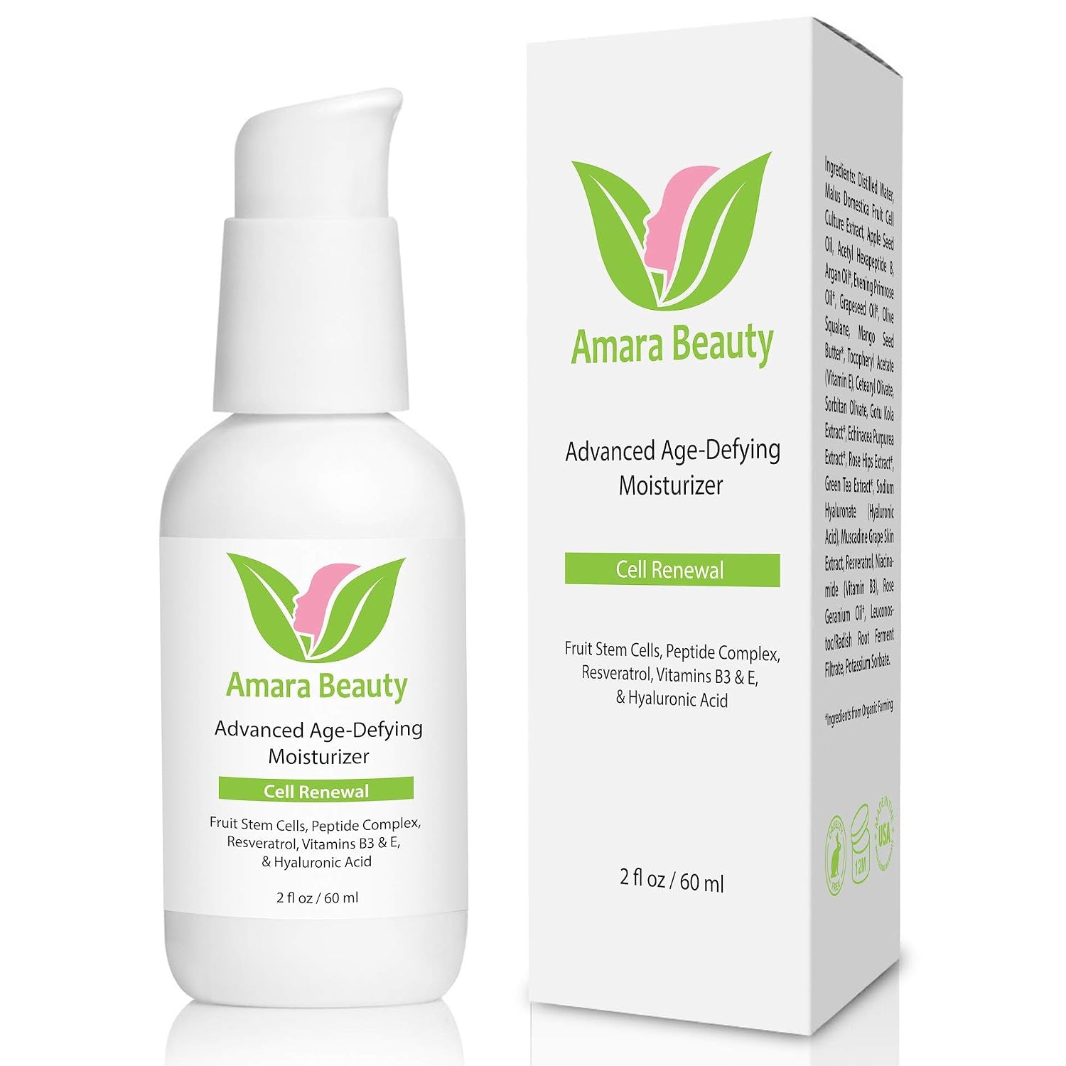 Amara Beauty anti Aging Face Cream Moisturizer with Resveratrol & Peptides, 2 Fl. Oz.