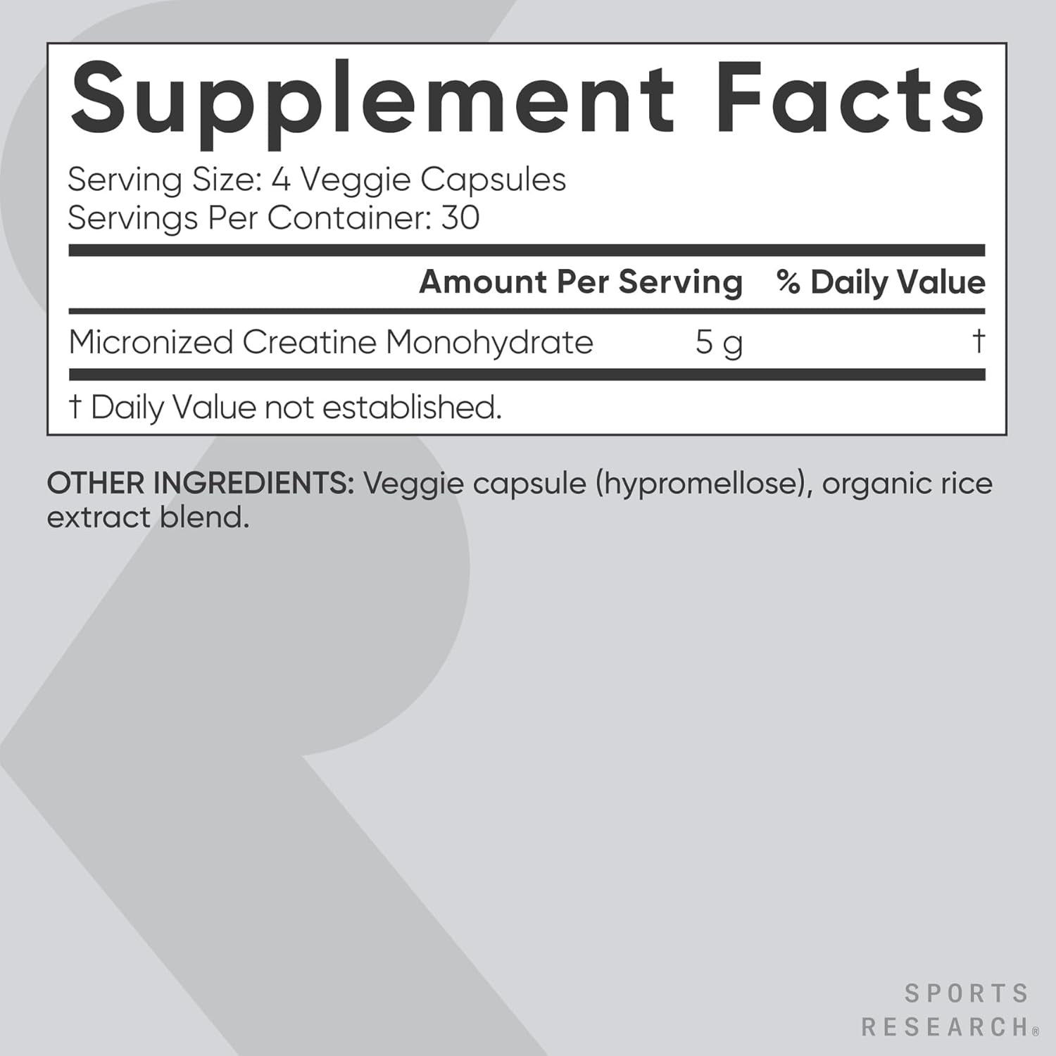 Sports Research® Creatine Monohydrate Capsules - Supports Workout Recovery, Lean Muscle Gain, Performance and Strength* - Non-Gmo, Vegan Certified - 5G per Servings - 30 Servings