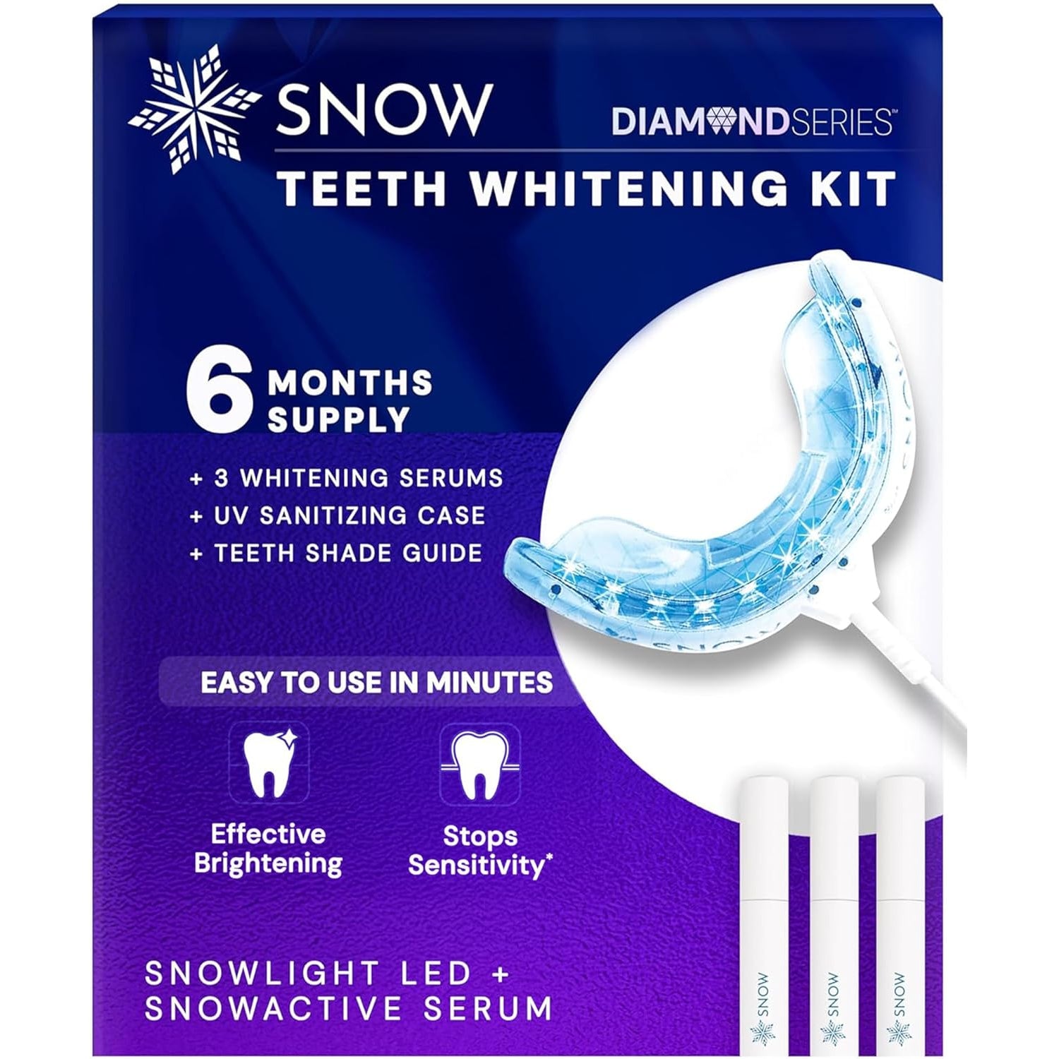 SNOW Diamond Wired Teeth Whitening Kit – Sensitive Teeth Formula | Whitens & Repairs | Enamel Safe | 6 Month Supply | Blue LED Technology