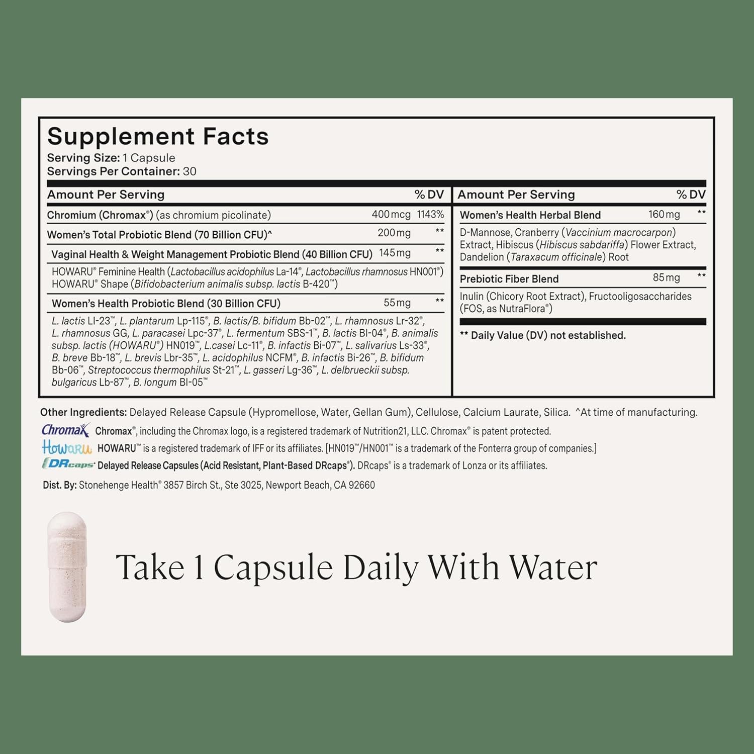 Stonehenge Health Biotics for Women Probiotic 70 Billion CFU, 24 Strains + Prebiotic Fiber, Weight Management, Focus & Mood, Digestive, Vaginal & Immune Support, Non-Gmo, 30 Delayed-Release Veg Caps