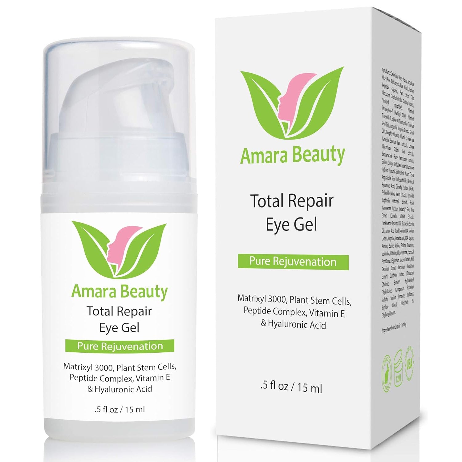 Amara Beauty Eye Cream Gel for Dark Circles and Puffiness with Peptides & Hyaluronic Acid, 0.5 Fl. Oz.
