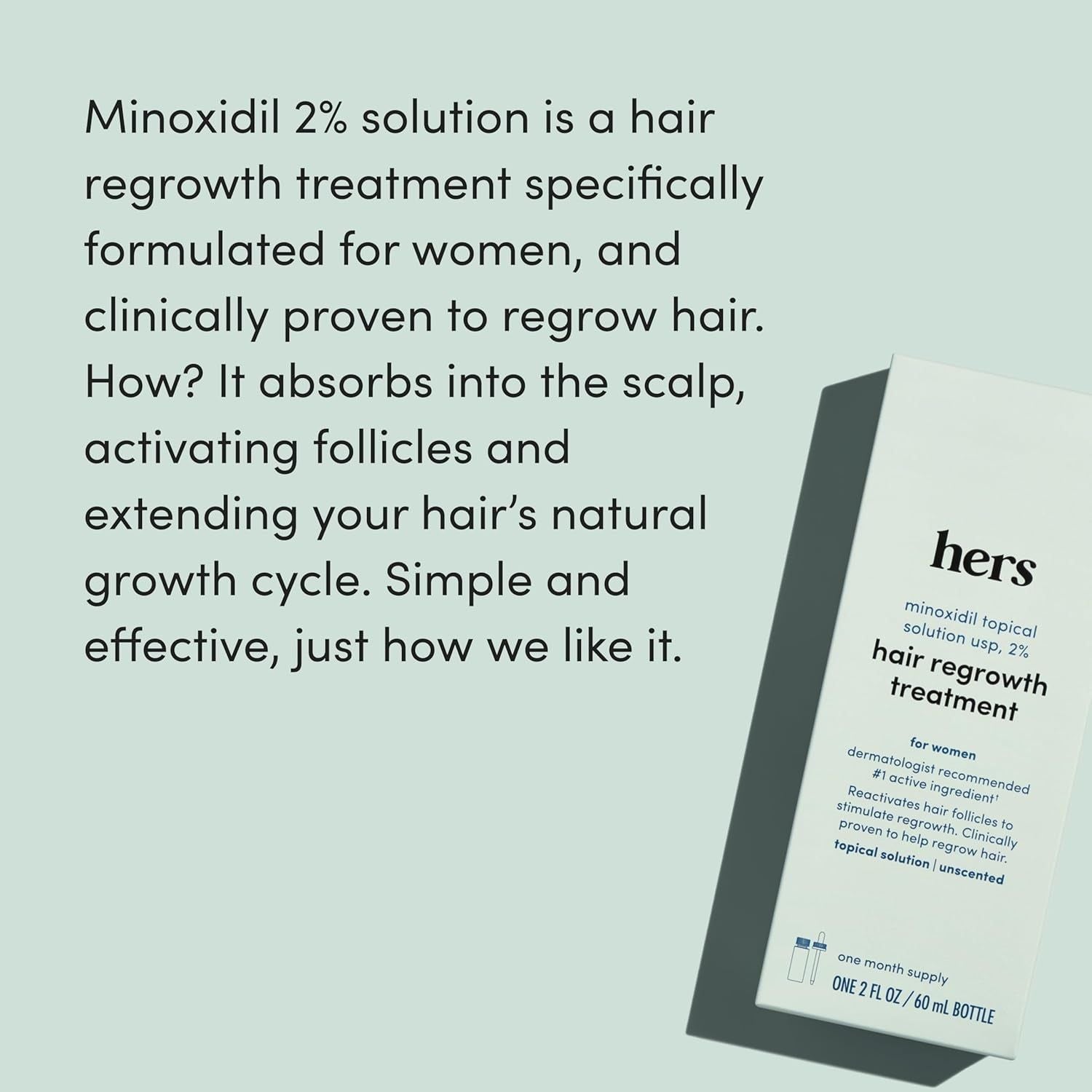 [HIMS & HERS] Hers Minoxidil Topical Solution USP, 2% – Hair Regrowth Treatment for Women (2 Pack, 60ml) | Clinically Proven to Restore Thinning Hair