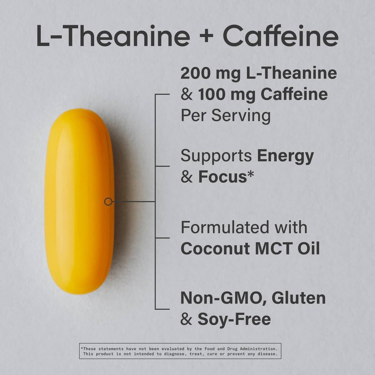 Sports Research L-Theanine Supplement with Caffeine & Coconut MCT Oil - Focused Energy, Alertness & Relaxation without Drowsiness - 200Mg L Theanine, 100Mg Organic Caffeine - 60 Liquid Softgels