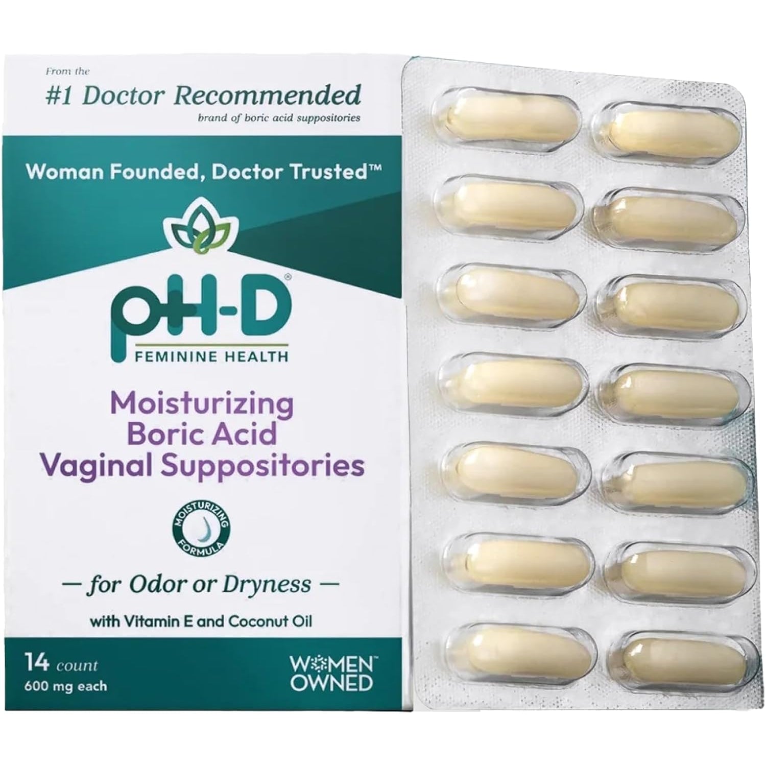 pH-D Feminine Health Boric Acid Suppositories – pH Balance & Vaginal Odour Control | Paraben-Free & Cruelty-Free | 14 Count