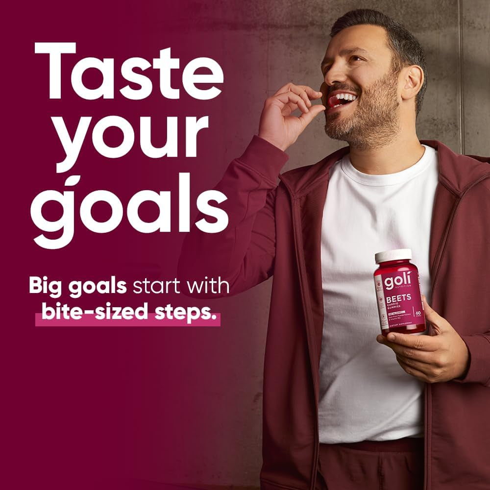 Goli Beets Cardio Gummies with Coq10 and Vitamin B12 - Beetroot Extract - Cardiovascular Wellness - Vegan, Non-Gmo, Gluten-Free