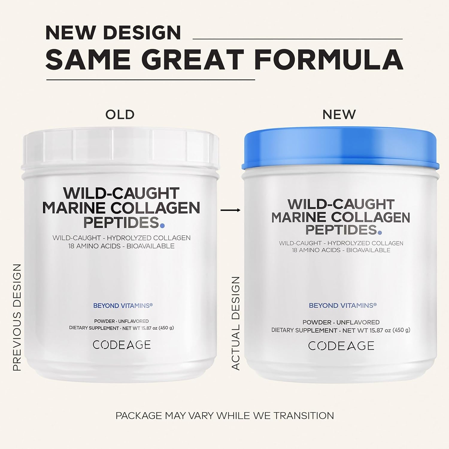 Codeage Marine Collagen Powder - Wild-Caught Hydrolyzed Fish Collagen Peptides - Type 1 & 3 Collagen Protein Supplement - Amino Acids for Skin, Hair, Nails - Paleo Friendly, Non-Gmo, 15.87 Ounces