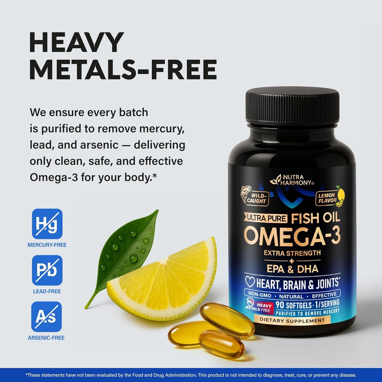 NutraHarmony Omega-3 Fish Oil 3,600mg – 90 Softgels | EPA & DHA | Heart, Brain & Joint Support | Heavy Metals Free | Lemon Flavour