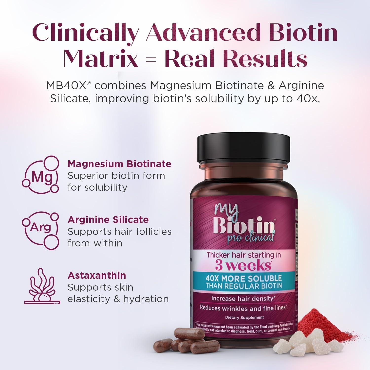 Purity Products MyBiotin ProClinical – MB40X Patented Biotin for Thicker Hair & Skin Health | Astaxanthin | 30 Capsules