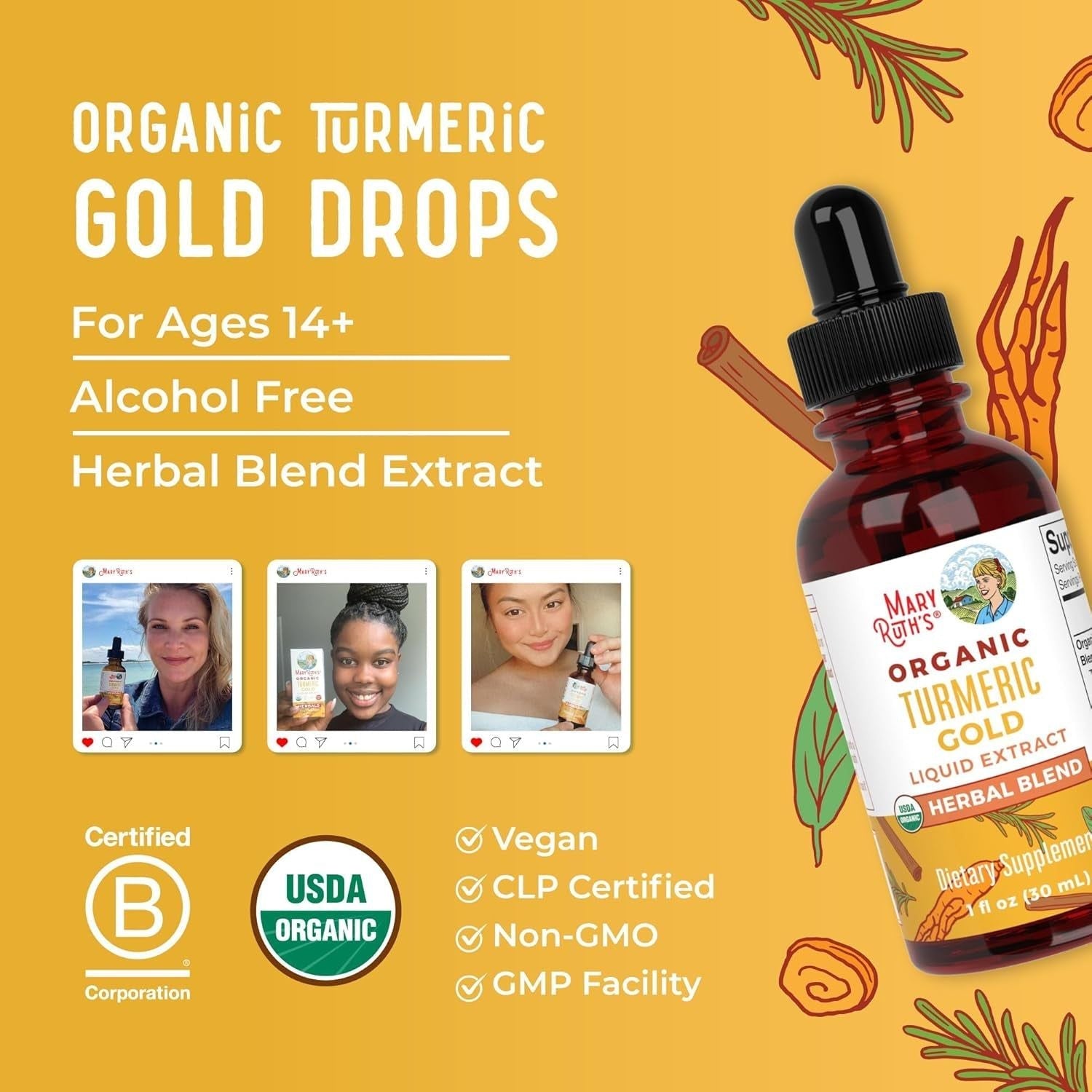 MaryRuth Organics Turmeric Gold Liquid Drops – 30ml | Immune & Cognitive Support