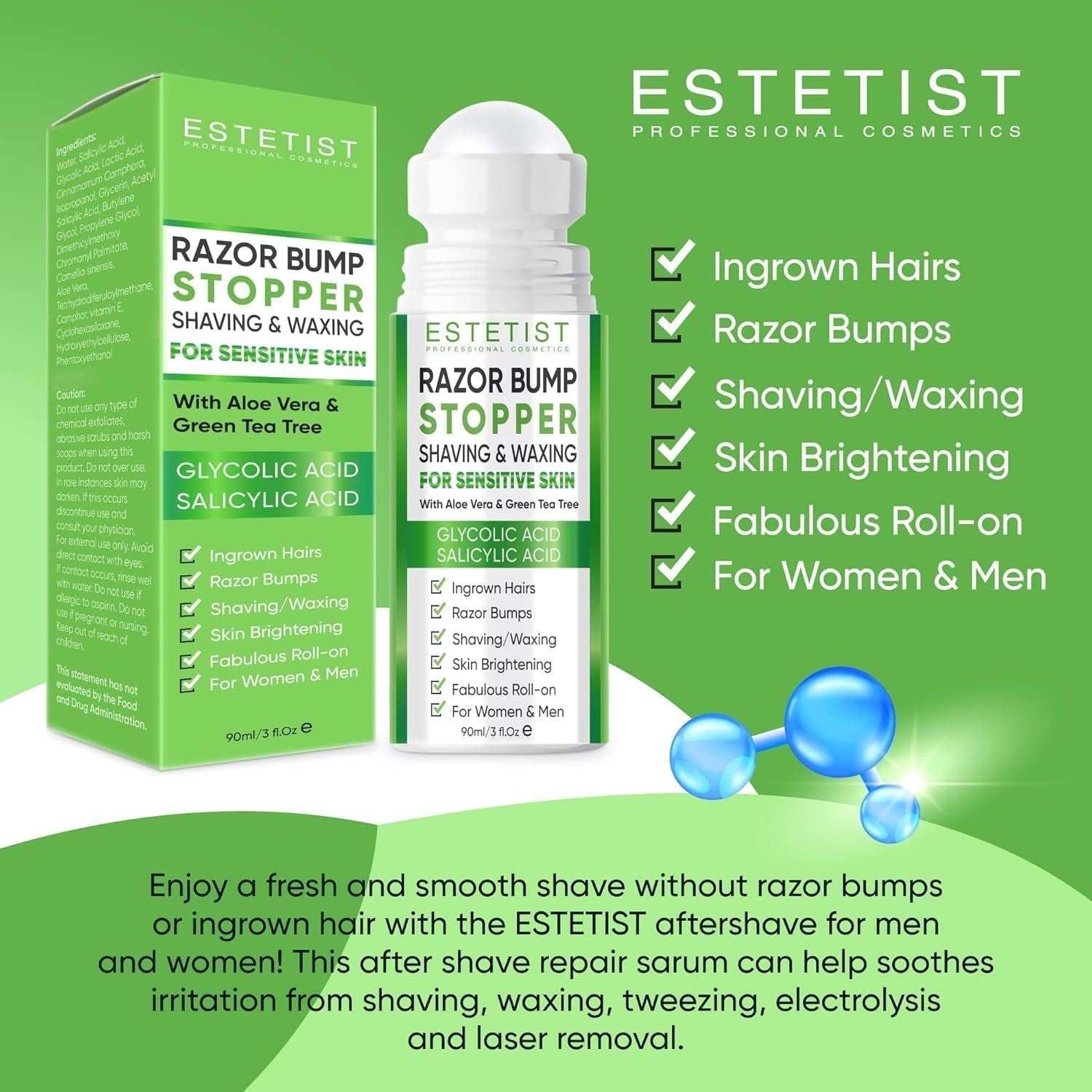 ESTETIST Razor Bump Stopper (Citrus Scent) – 90ml | Ingrown Hair & Razor Burn Solution for Sensitive Skin