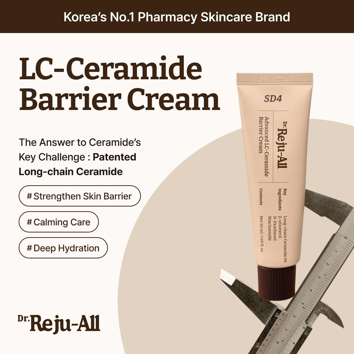 Dr.Reju-All Advanced Lc-Ceramide Barrier Cream - Patented Long Chain Ceramide Deep Hydration - Lightweight Korean Face Moisturizer for Strengthening Skin Barrier - 1.69 Fl Oz