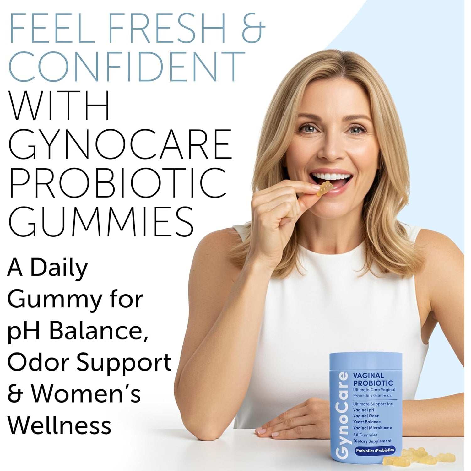 Terramed Just Think Comfort Vaginal Probiotic Gummies – Prebiotics for pH Balance, Odour Control & Feminine Health | Pineapple | 60 Gummies