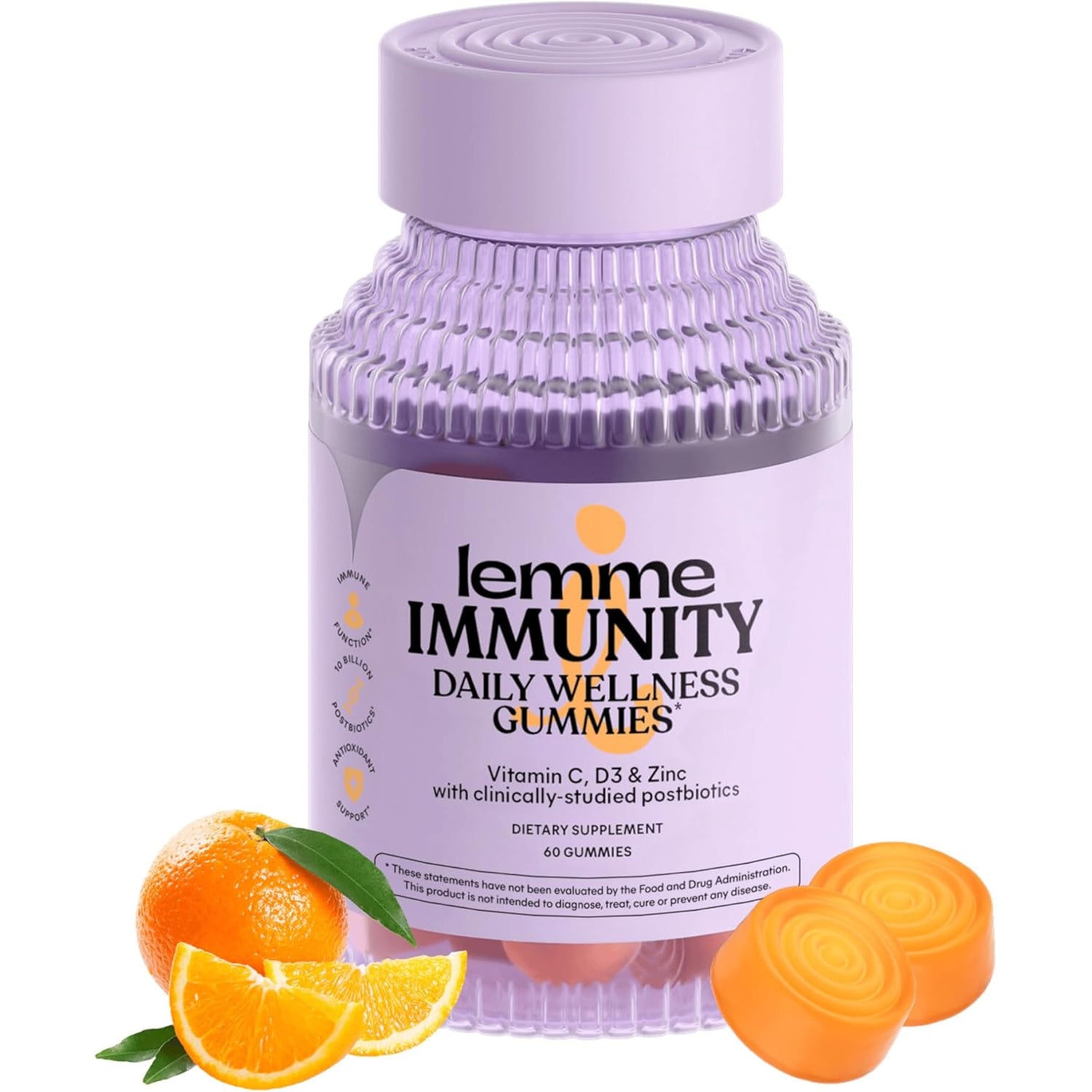 Immunity Postbiotic Gummies with Vitamin C, Vitamin D (2000 IU), Zinc, 10 Billion Postbiotic Cells, Astragalus for Immune Support - Vegetarian, Gluten Free, Sweet Orange (60 Count)