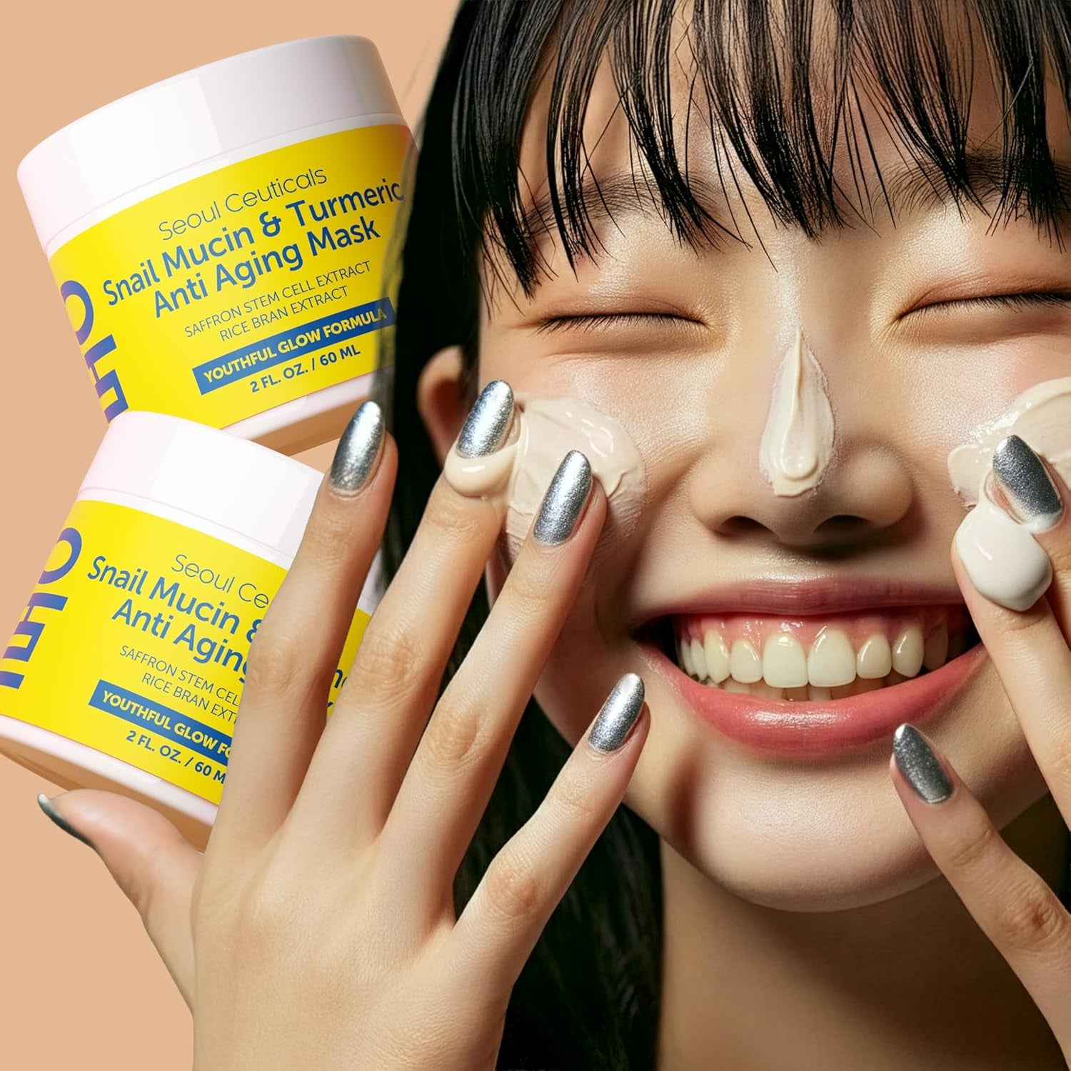 SeoulCeuticals Snail Mucin & Turmeric Face Mask – Korean Anti-Ageing Wash-Off Mask for Healthy Glow | 60ml | K-Beauty