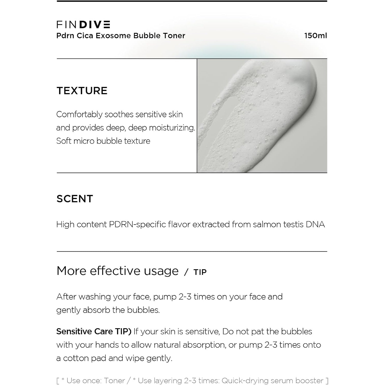 FINDIVE Official PDRN CICA Exosome Bubble Toner, PDRN (Sodium DNA) 1,000Ppm, CICA Exosome 1,000Ppm, Marin Collagen, Soothes, Regenerates Skin, Korean Skincare 5.07Fl.Oz