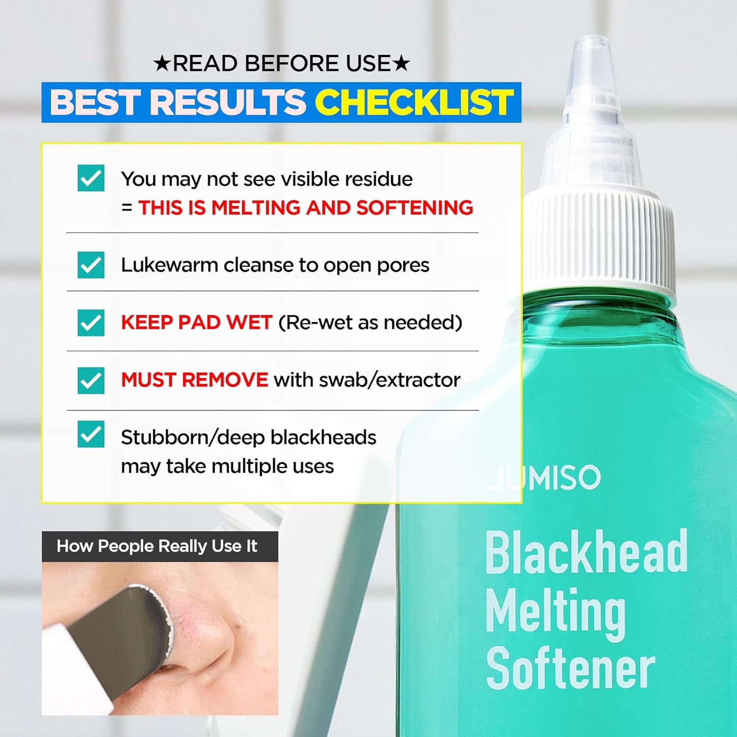 JUMISO Blackhead Remover Kit for Strawberry Nose - Succinic Acid + PHA Sebaceous Filament Treatment, Helps Soften Blackheads, No Pulling Pore Strips Alternative-Includes 150Ml+40 Pads+10 Swabs