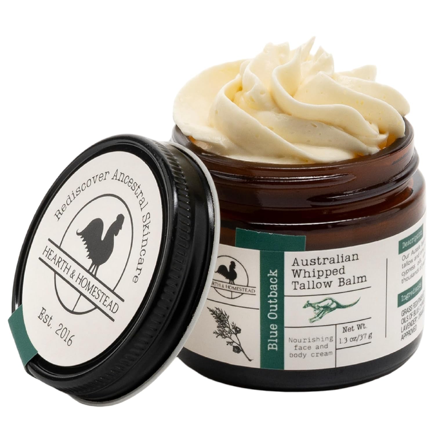 Hearth & Homestead Whipped Australian Grass-Fed Beef Tallow Balm – 37g | Emu Oil, Jojoba, Sandalwood & Blue Cypress | Dry Skin, Face & Body Moisturiser