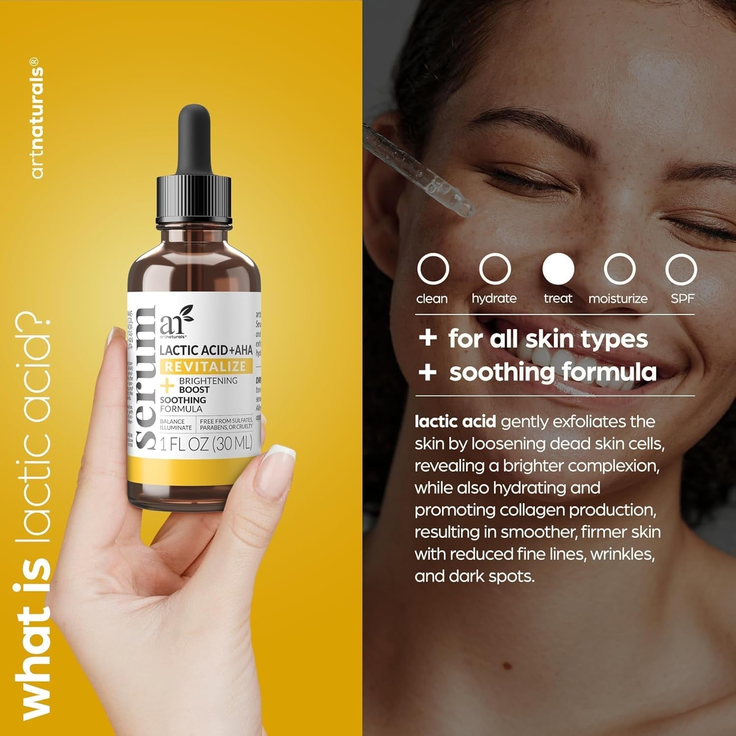 Artnaturals Lactic Acid + AHA Serum – 30ml | Brightening & Hydrating Exfoliant for Dry, Dull Skin