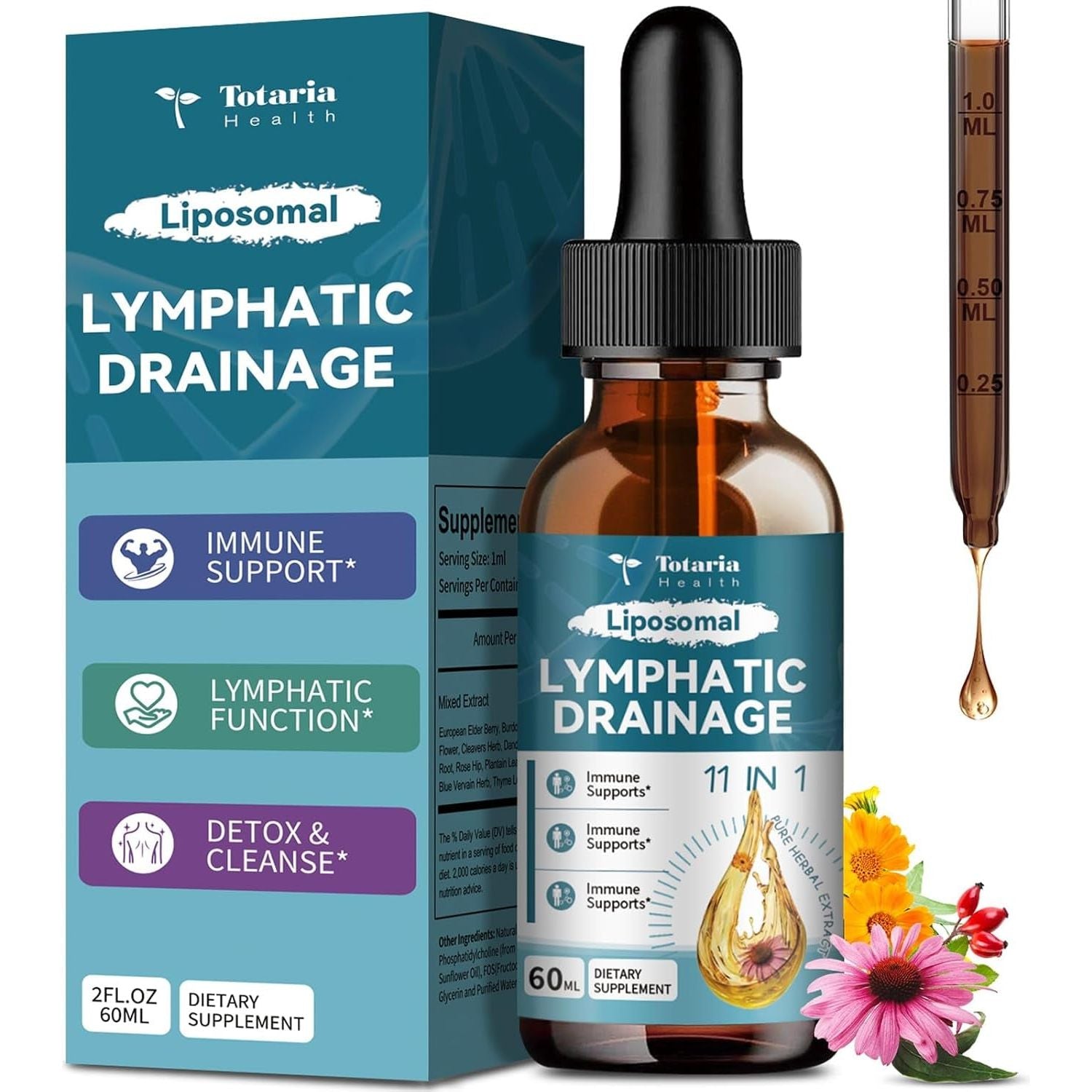 Totaria Liposomal Lymphatic Drainage – 60ml | 11-in-1 Herbal Blend for Detox, Immunity & Fluid Balance