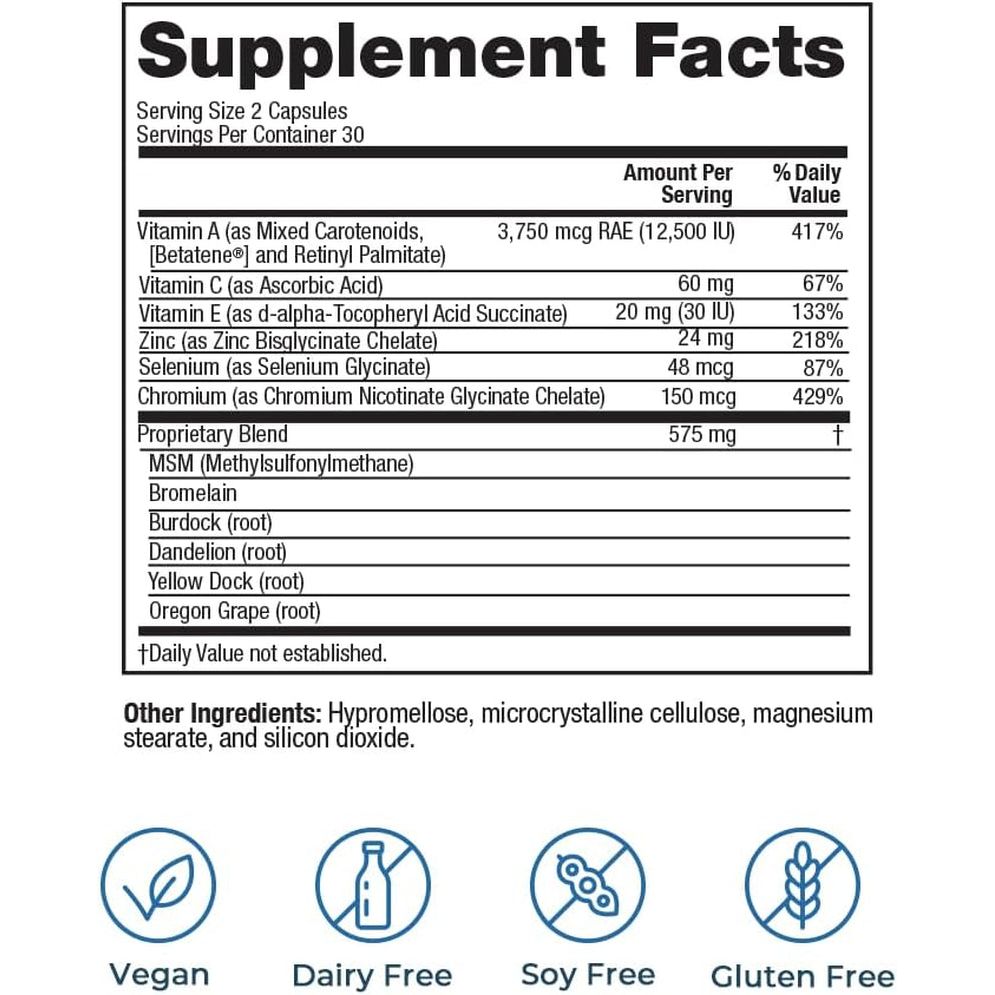 VitaMedica Clear Skin Formula – 60 Capsules | Vegan Supplement for Breakout-Prone Skin