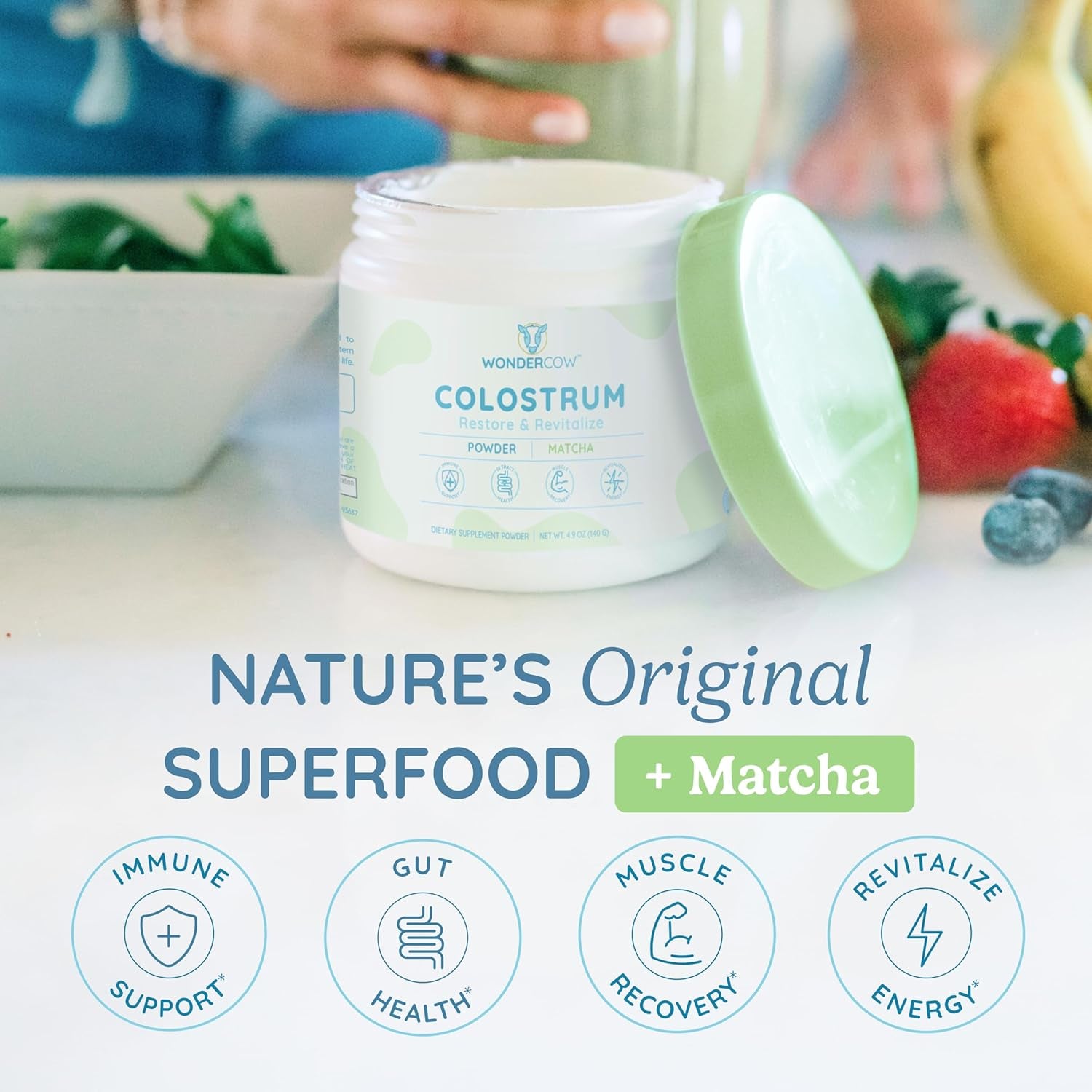 WONDERCOW Bovine Colostrum Powder – 60 Servings | Natural IgG, Matcha & Immune Support | Gut Health & Whole-Body Wellness Superfood
