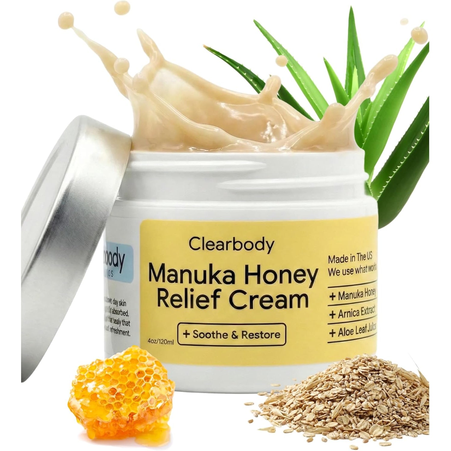 Clearbody Organics Manuka Honey Cream – 120ml | Soothing Eczema Cream with Colloidal Oatmeal | Deep Hydration for Dry & Itchy Skin